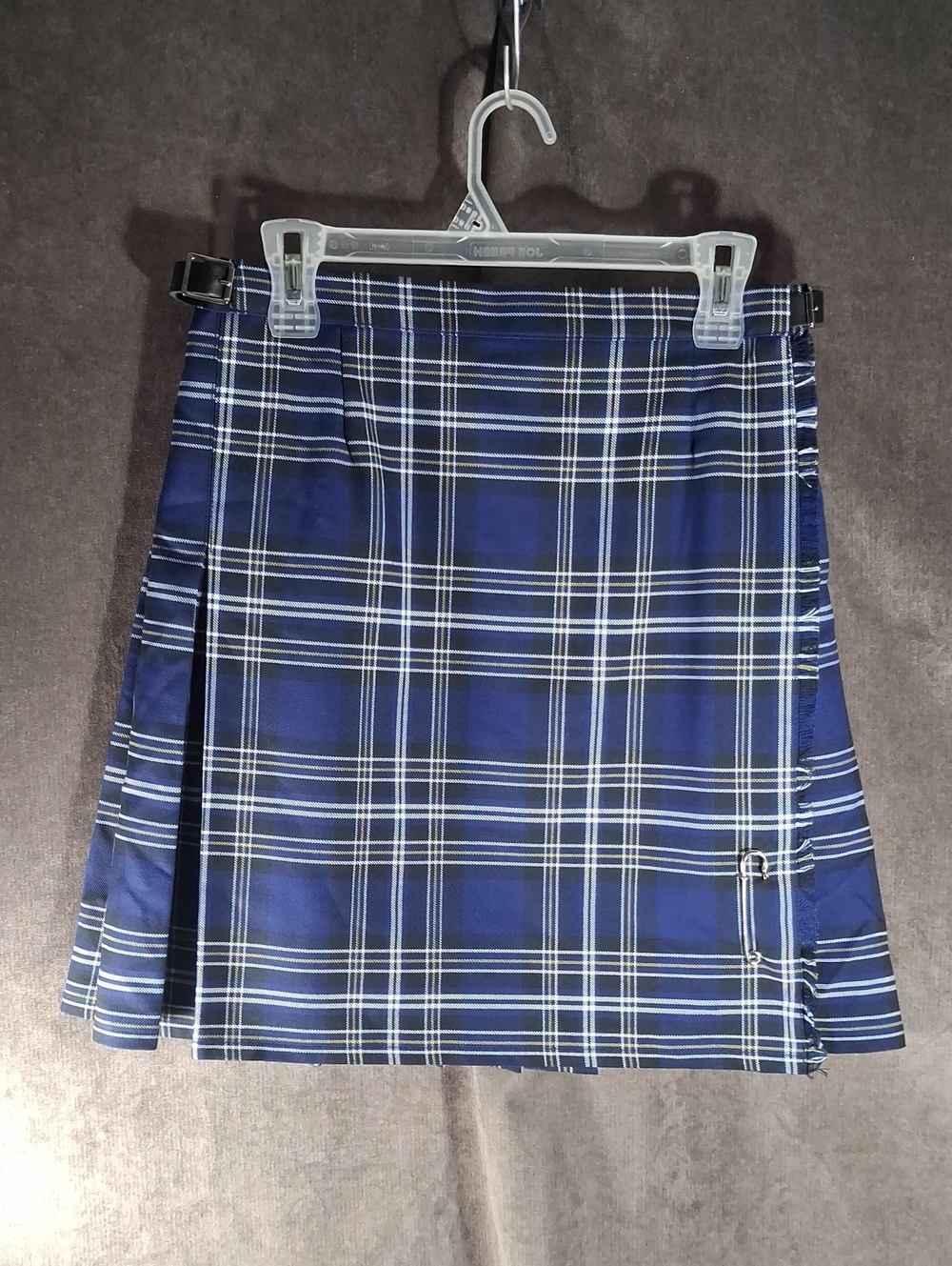Inschoolwear Blue White Yellow Plaid Kilt Skirt Faux Leather Buckles NWOT 16 REG